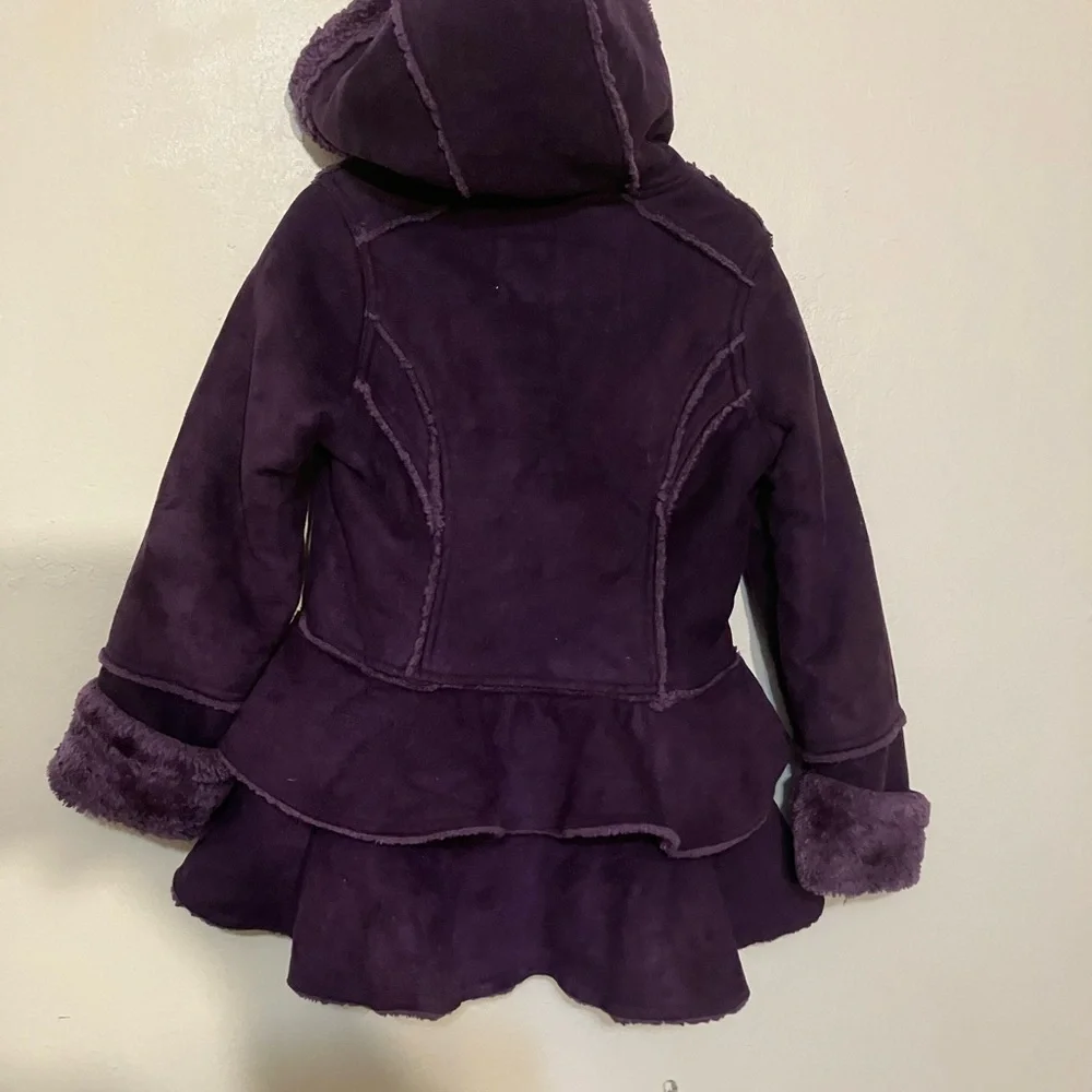 Hawk & Co faux fur lined faux suede girls ruffle coat size 5